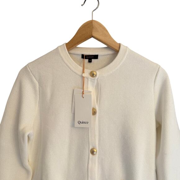 Quince Women’s Organic Cotton White Cardigan XS w/ Gold Buttons & Pockets - Picture 2 of 13